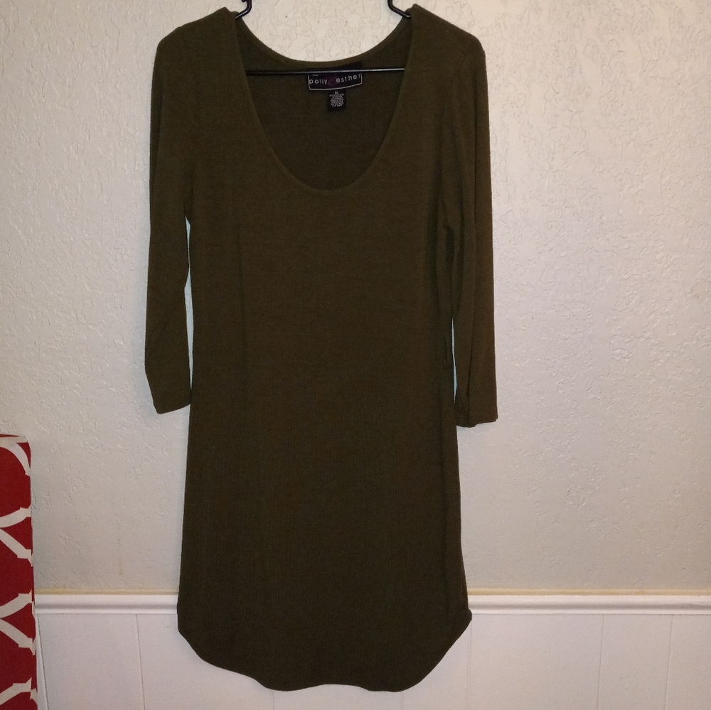 Army green long sleeve midi dress